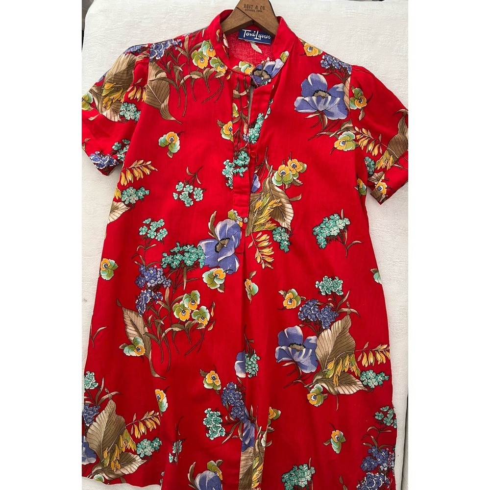 Vintage 70's Hawaiian Womens Tunic Cotton Gauze Shirt Dress S/M Toni Lynn Top - Picture 13 of 16